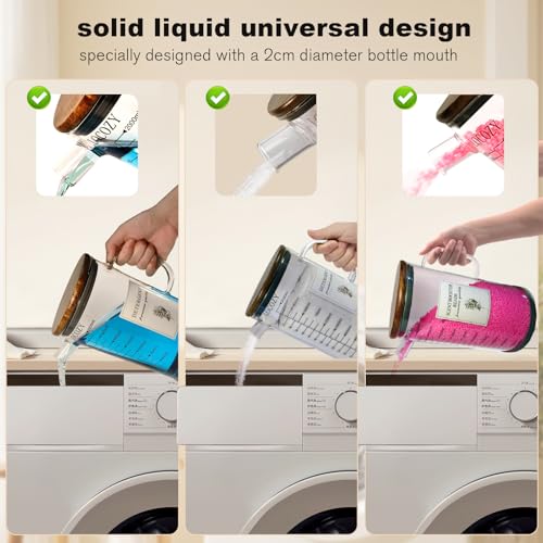 2-Pack 64oz Glass Laundry Detergent Dispenser with Acacia Wood Lid - Airtight Design, Dual oz/ml Scales | Laundry Room Organization & Storage for Fabric Softener, Beads, Powder, Bleach