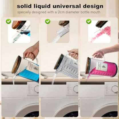 2-Pack 64oz Glass Laundry Detergent Dispenser with Acacia Wood Lid - Airtight Design, Dual oz/ml Scales | Laundry Room Organization & Storage for Fabric Softener, Beads, Powder, Bleach