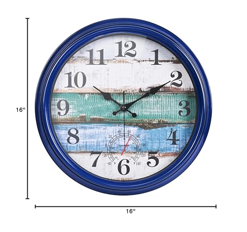 Large Outdoor Clock Waterproof with Thermometer Vintage Rustic Coastal Clock for Pool Garden Patio (16 Inch)