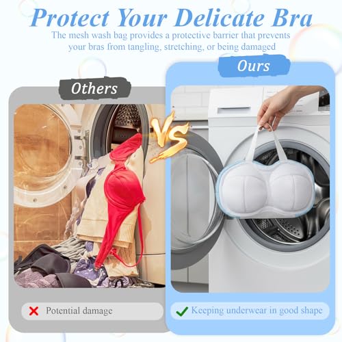 6 Pcs Bra Wash Bags for Laundry, Large Bra Laundry Bags, Underwear Brassiere Bag Set for Washing Machine With Zipper Women Delicates BraWasher Protector for Laundry(A to C Cups)
