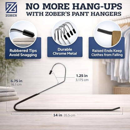 Zober Pants Hangers Non Slip - Open Ended Pants and Jean Hangers for Closet - Space Saving Clothes Hanger - Strong, Durable, Metal Pant Hangers (Black 2O Pack)