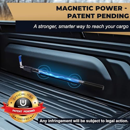 LOVEETA® 6.3 Ft Magnetically Mounted Cargo Grabber Reach Retriever Tool - 3.0 New Upgraded Extendable Pickup Truck Bed Accessories, Multi-Use Truck Bed Reach Tool (Jet Black) - 2 Hooks 1 Mounted Plate