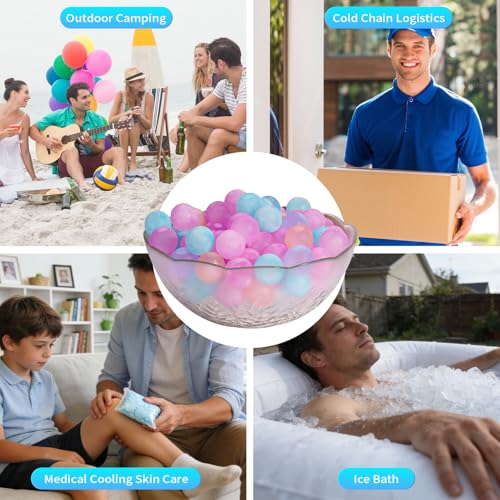 Reusable Ice Cubes for Drinks, Color-Changing Round, 380 Pack | BPA-Free Plastic Cubes, Refreezable, Won't Dilute Flavor, Non-Melting, Storage Bag, Coolers, Camping, Beach, Party Drinks