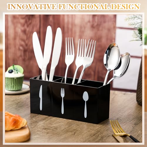 Suzile Acrylic Cutlery Storage Organizer Bin Silverware Caddy Countertop Knife Spoon and Fork Holder Kitchen 3 Section Tableware Storage Box for Cabinet Indoor Home Flatware Dining Room (Black,M)