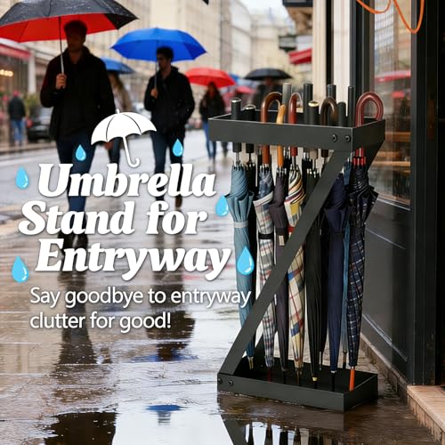 Umbrella Holder for Entryway, Black Umbrella Stand Indoor Stores Umbrellas Canes Equipped with Hooks Ideal for Home, Office , Hotel Lobby of Umbrella Storage Rack