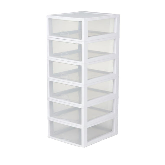 Sterilite 6-Pack 16 Quart Stacking Drawer, Clear Storage Closet Organizer, White Frame - Stackable Modular Plastic Drawers for Clothes, Accessories, Craft Supplies, Shoes or Linens