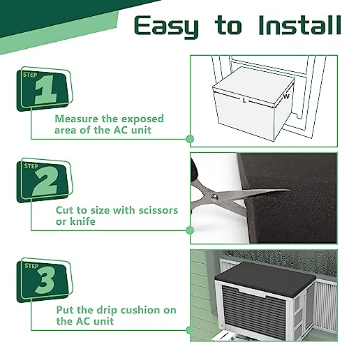 Window Air Conditioner Drip Cushion, Removable AC Rain Cover with Magnetic Pad for Window AC Units,Stops Cushion Moving Stops Dropping Noise Foam Cushion (Black)