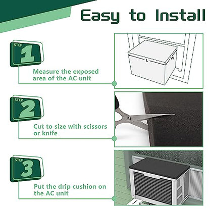 Window Air Conditioner Drip Cushion, Removable AC Rain Cover with Magnetic Pad for Window AC Units,Stops Cushion Moving Stops Dropping Noise Foam Cushion (Black)
