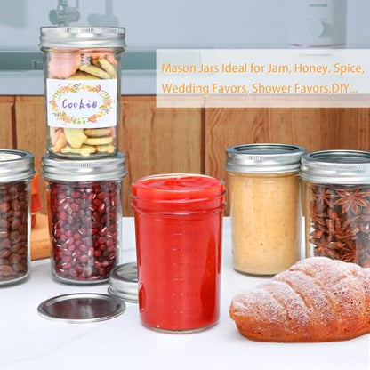 30 Pack 8 oz Mason Jars with Lids, Half Pint Canni... (Clear | Glass)