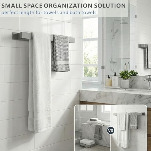 Bathroom Towel Bars,16-Inch Stainless Steel Towel Bar for Large Towel,Strong Self-Adhesive/Screws Wall Mounting,Rust-Proof,Towel Holder for Bathroom and Kitchen Storage (Grey)
