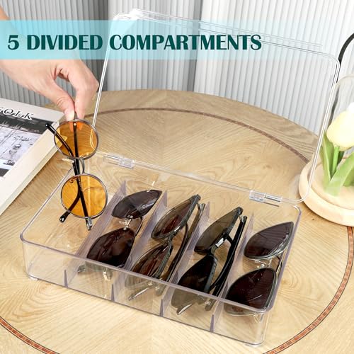 FORUP Sunglasses Organizer, Plastic Stackable Eyeglass Case Storage Organizer, Sunglass Glasses Storage Box with Hinged Lid