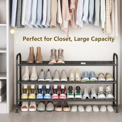 LINZINAR 3 Tier Long Shoe Rack for Closet Metal Shoe Organizer for Entryway | Spacious design stores 20+ pairs of shoes,durable metal frame,space-saving organizer for closet, hallway, and Entryway Black
