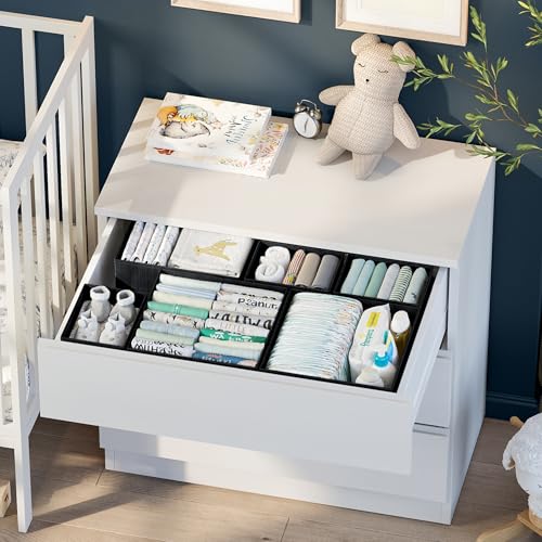 Drawer Organizer Clothes Set of 12 Black - Dresser Organizer For Nursery, Bedroom, Closet - The Perfect Baby Clothes Organizer and Storage & General Nursery Organization or Dresser Drawer Organizers