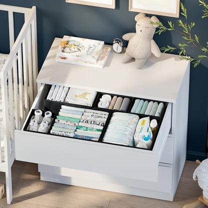Drawer Organizer Clothes Set of 12 Black - Dresser Organizer For Nursery, Bedroom, Closet - The Perfect Baby Clothes Organizer and Storage & General Nursery Organization or Dresser Drawer Organizers