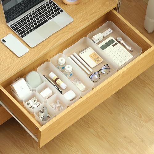 10 Pcs Drawer Organizer Tray Storage Box for Bedroom Dresser Bathroom Kitchen, Frosted