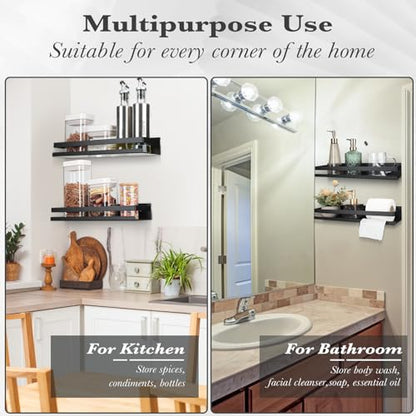 Lallisa 2 Pieces Stainless Steel Shelf Bathroom Shower Floating Shelves Wall Mounted Shower Caddy Basket Shelf Storage Organizer Shelves for Bathroom, Kitchen, Living Room(11.81 Inch/ 30 cm,Black)