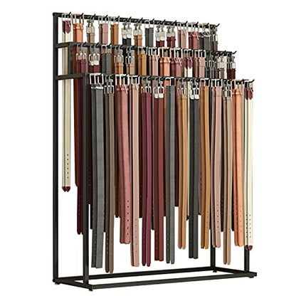 Floor Mounted Metal Belt Hanger Scarf Rack for Retail (100X40X150CM) | Men Closet Display Stand Ties Shawls Purse Shelf Painted Surface Stable Frame Multi-purpose Non-slip MovableStorage Rack