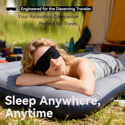 Ultra-Thin Sleep Mask for Travel & Outdoor, 0.3mm & 5g, Breathable Total Blackout Eye Mask, 99.7% Sun Blockout with Portable Leather-Feel Pouch for Beach, Camping, Flights & Office Nap (BLACKk)