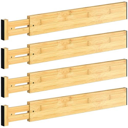 4 PCS Drawer Divider, 17"-22" Adjustable Bamboo Drawer Dividers Organizers, Expandable Separators for Kitchen, Clothes, Dressers, Home, Office