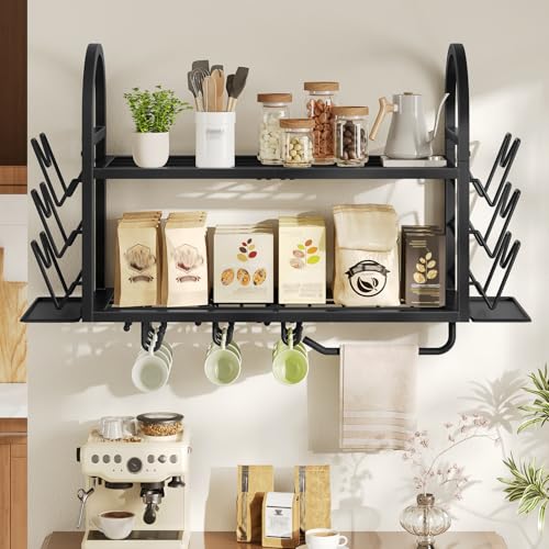 30 Inch Pot Rack Wall Mounted, 2 Tier Pots and Pan... (Black | Metal)