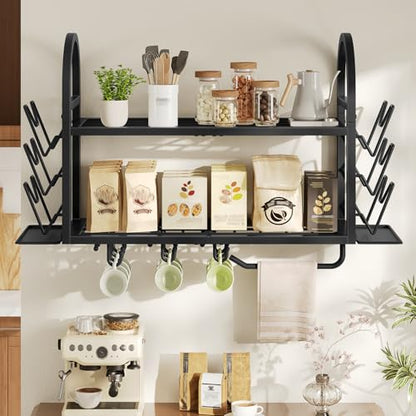 30 Inch Pot Rack Wall Mounted, 2 Tier Pots and Pan... (Black | Metal)