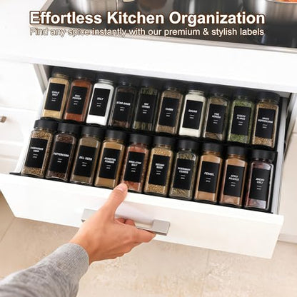 24Pcs Spice Jars Containers with Labels，4oz Black Seasoning Bottles with Shaker Lids for Rack, Cabinet, Drawer,Empty Square Condiment Pots (24, Black)
