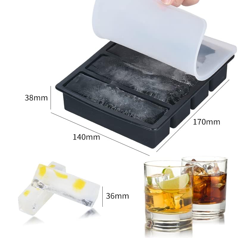 LONGFITE Large and Long Ice Cube Tray 2 Pack Silicone Freezing Container Sticks with Lid for Whiskey, Water Bottle, Food Leftovers and Baking