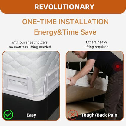 Upgrade Bed Sheet Holders for Corners - 4 Pack One-Time Installation Sheet Locks, Heavy Duty Fitted Sheet Clips to Keep Sheets Tight & Firm, No-Lift Mattress Sheet Grippers, Universal Fit