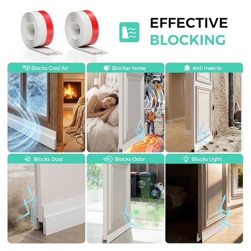 Hojoy Under Door Draft Stopper, Door Weather Stripping Door Seal, 2 Pack | Cuttable strong adhesive silicone door draft stopper for blocking air loss, noise, dust and bug with installation tips