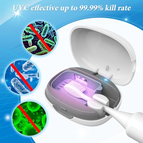 UVC Rechargerable Toothbrush Sanitizer Case Travel Toothbrush Covers Case with Holder for Houshold and Traveling or Business Trip White