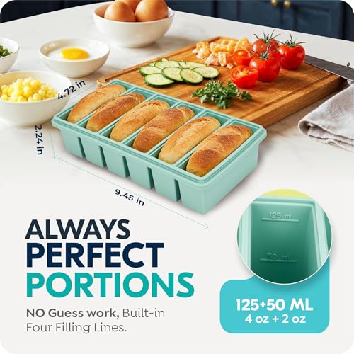 1/2 Cup Silicone Freezer Molds with Lid, Soup Container Style Ice Cube Trays for Freezer - Reinforced Steel Ring Top for freezing Soup Sauce Broth Leftovers, Dishwasher & Oven Safe, BPA Free 2 Pack