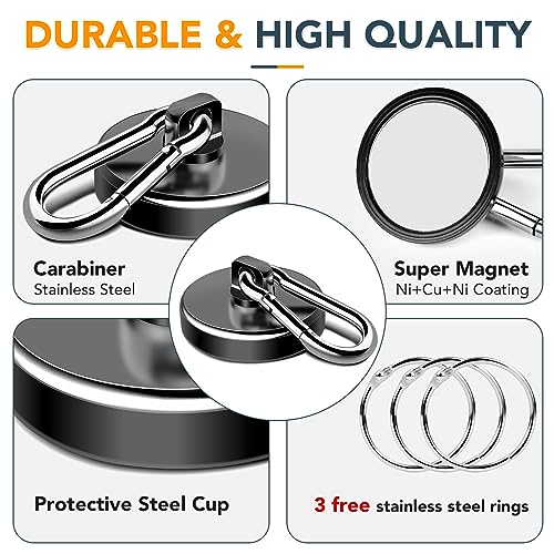 Magnetic Hooks Heavy Duty 110LBS+ Strong Neodymium Magnets | With Swivel Carabiner Hook Black Magnetic Hangers Magnet Hooks for Locker Home Cruise Cabin Office 10 Pack
