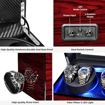 ANWBROAD Watch Winders For Automatic Watches, Watch Turner For Automatic | Automatic Watch Winder Box With Led Light,4 Watch Winder,4 Watch Rotator And Super Quiet Motor And 4 Rotation Mode,UJWW011Y