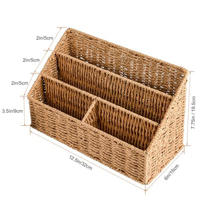 Woven Mail Organizer Countertop, 12 Inch Mail Organizer Basket for Bill and Pen, Farmhouse Desk organizers and storage