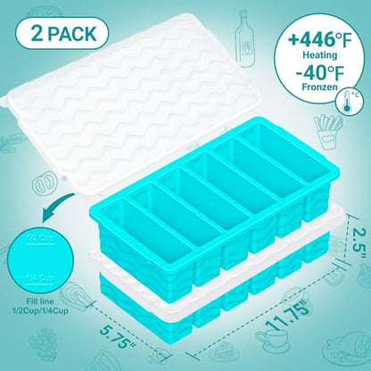 1/2 Cup Silicone Freezer Molds with Lid, 2-Pack Silicone Freezer Trays for Soup, Sauce & Broth – Meal Prep Containers, Large Ice Cube Tray, Oven & Dishwasher Safe