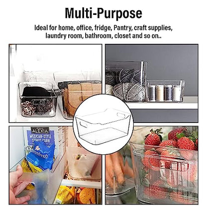 Clear Plastic Storage Bins for Kitchen Organization or Pantry Organizers and Storage, Freezer Fridge Organizer Storage Containers Bin for Organizing Refrigerator Medicine Closet Cabinet Organizers