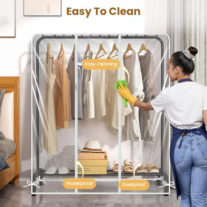 Garment Rack Cover waterproof ransparent Clothes Rack Cover, PEVA Dustproof Wardrobe Hanging Protector Rack Organizer with 2 Smooth Zipper (60 * 20 * 60inch)
