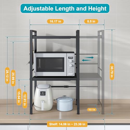 Microwave Oven Rack, Expandable Microwave Stand Co... (Black | Carbon Steel)