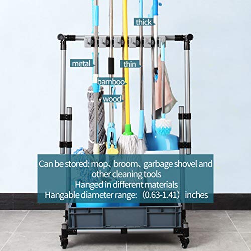 Broom And Mop Holder Put Wet Movable Floor-Mounted Mop Rack Floor Standing Cleaning Tool Cart Storage For Garden Garage Schools, Hospitals, Factories, Hotels,Property Companies