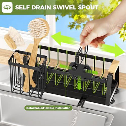 Sponge Holder for Kitchen Sink, Sink Caddy Organizer with Dish Brush Holder, Sink Organizer Rack with Suction Cups, Smiley Face Sponge Caddy Self Drain for Soap Dispenser Storage Accessories