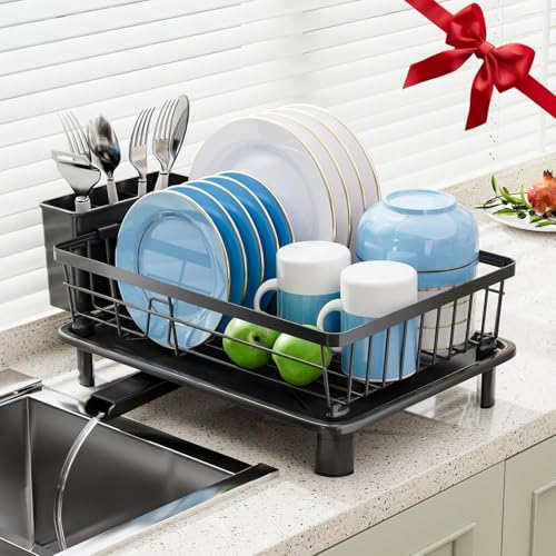 Dish Drying Rack for Kitchen Counter,Stainless Ste... (Black)