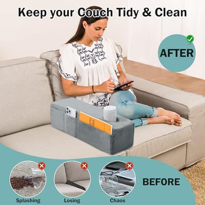 HOMBYS Removable Couch Armrest with Cup Holder,High Density Foam Couch Caddy with Storage，Remote Holder for Sofa,Removable Cover