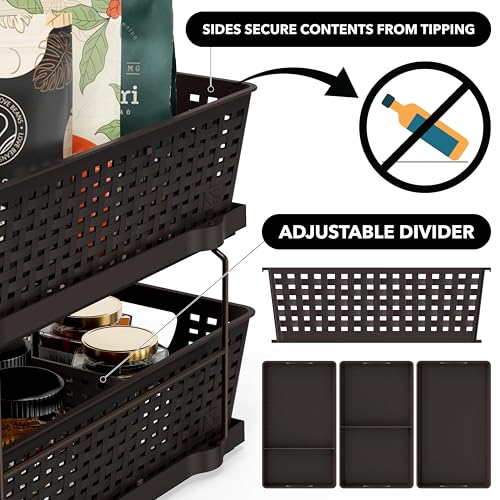 Simple Houseware 2 Tier Pull-Out Sliding Drawer Under Sink Storage, Brown | Great for Kitchen Bathroom Tray Shelf Organizer