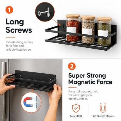 4 Pack Metal Magnetic Spice Rack for Fridge – Heavy-Duty | Iron Construction, Rust-Resistant, Dust-Resistant, Fits Condiment Bottles, Includes Screws for Optional Wall Mount