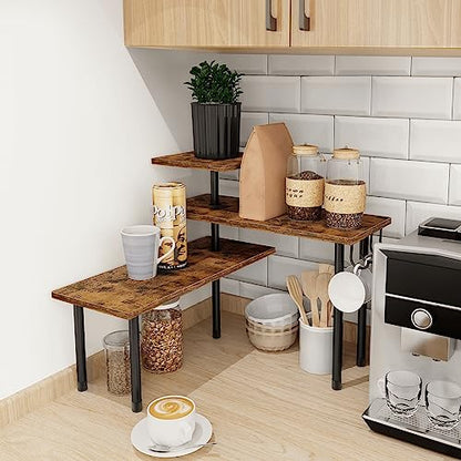 Kitchen Countertop Organizer - 3 Tier Corner Shelf, Bathroom Counter Organizer, Spice Rack, Coffee Bar, Over Sink, Rustic Brown