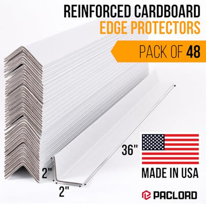 36" x 2" x 2" Reinforced Cardboard Edge Protectors, Pack of 48 | 0.12" Thick Medium-Duty Cardboard Corner Protectors for Shipping – American Quality V-Board Pallet Edge Protectors
