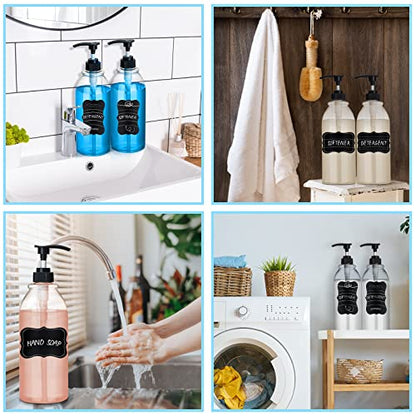 2 Pack 34 oz Clear Plastic Pump Bottles Dispenser Lotion Liquid Hand Empty Shampoo and Conditioner Dispenser Bathroom Kitchen Refillable Shampoo Container with Label Pen