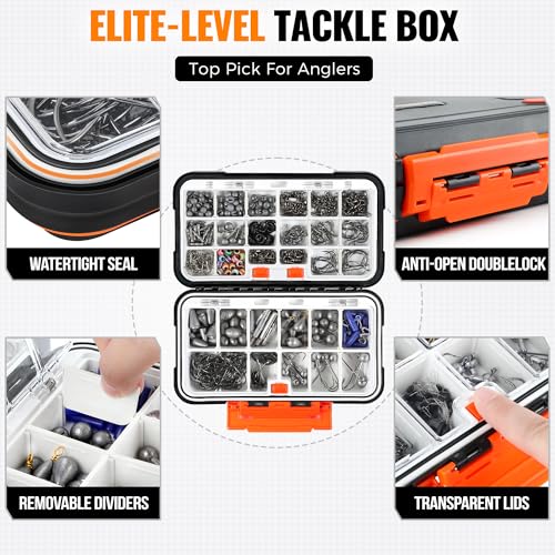 PLUSINNO 264/397pcs Fishing Accessories Kit, Organized Fishing Tackle Box with Tackle Included, Fishing Hooks, Fishing Weights Sinkers, Swivels, Beads, Fishing Gear Set Equipment for Bass Trout