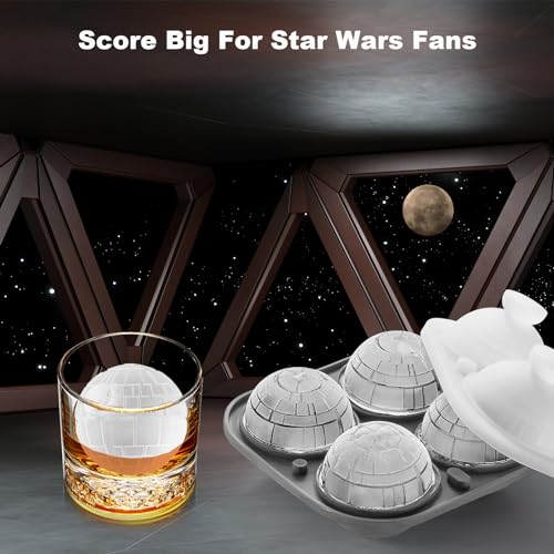 3D Death Star Ice Cube Molds, Large Silicone Fun Shapes Bourbon Gifts for Men Fandom, Whiskey Ice Cube Mold for Cocktails,Brandy, Whiskey Gifts for Men Nerds & Geeks