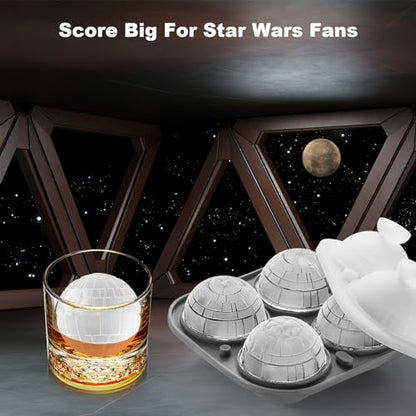 3D Death Star Ice Cube Molds, Large Silicone Fun Shapes Bourbon Gifts for Men Fandom, Whiskey Ice Cube Mold for Cocktails,Brandy, Whiskey Gifts for Men Nerds & Geeks